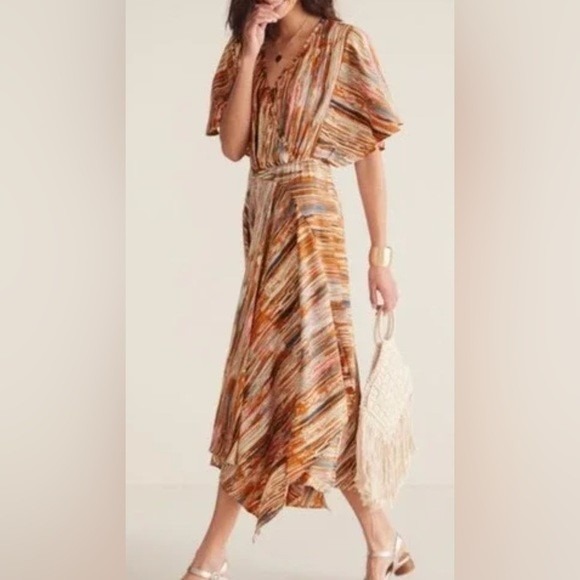 Soft Surroundings Women's Dress Plus 2X Brown Orange Multi Striped Long Midi - Picture 1 of 16